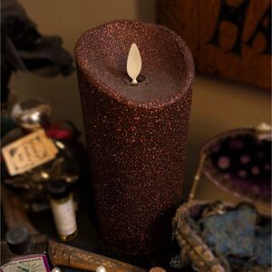 Luminara Flameless Pillar Candle Tall Brown Mocha Glitter